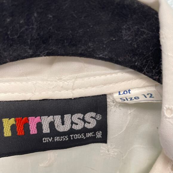 White Eyelet VTG rrrruss Sun and Moon Embroidered Sleeveless Ruffle Blouse 12 - Picture 5 of 7